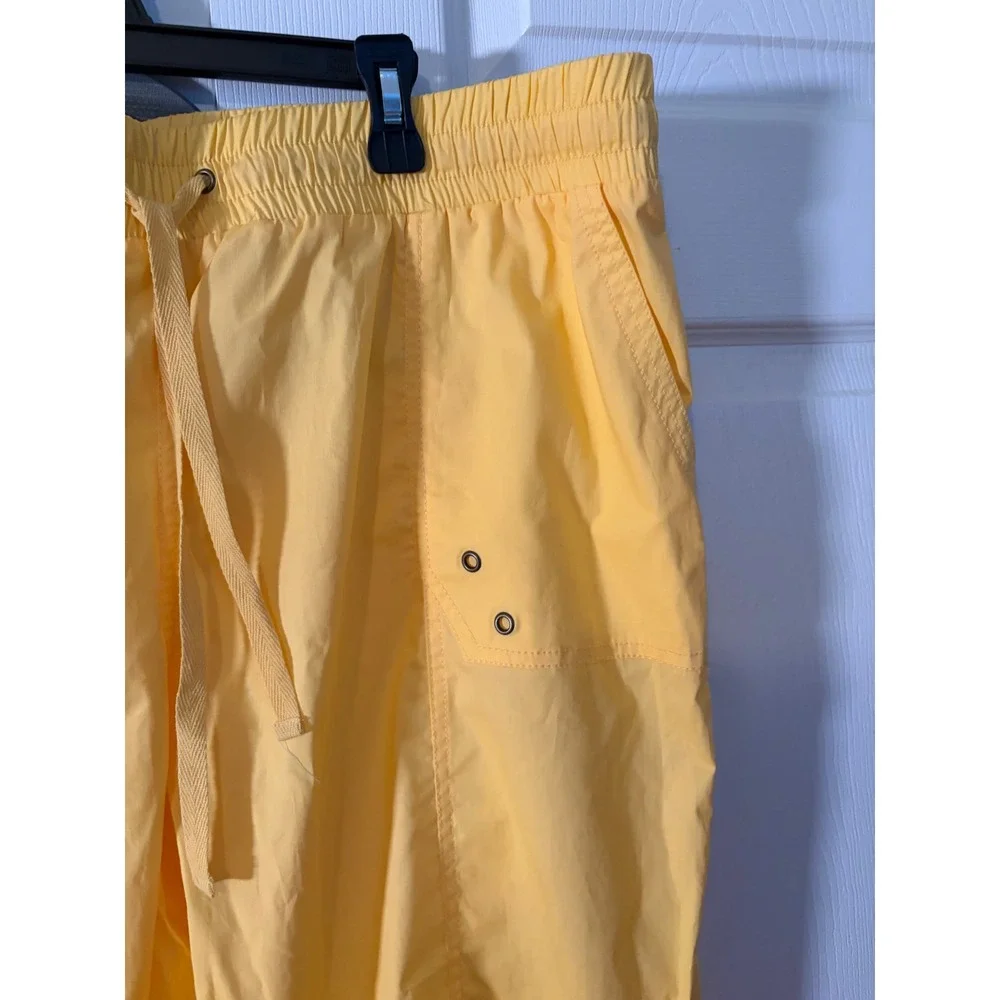 Palm Rio Womens Yellow Cropped Drawstring Elastic Waist Utility Pants NWT